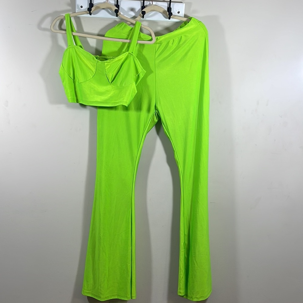 Neon Lime Wide Leg Pants & Crop Top Set